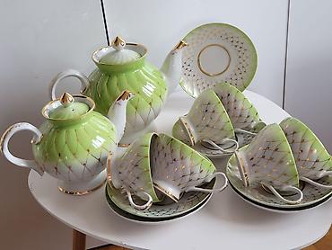 Qab-qacaq və mətbəx ləvazimatları: Çay dəsti, rəng - Yaşıl, Farfor, 6 nəfərlik, SSRİ — 5