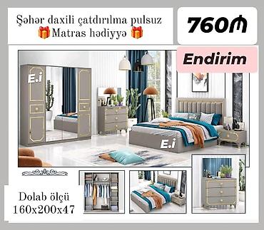 Yataq otağı dəstləri: Yataq mebel dəstləri 1) Dəst 1 – Ağ-qızılı dizayn - Tərkibi: 4 qapılı — 2