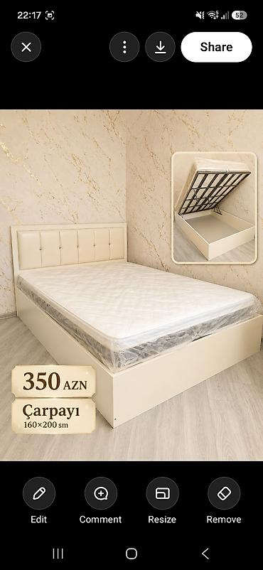 iwlenmiw mebel: Çarpayı – 160×200 sm - Rəng: krem/bej - Başlıq: yumşaq dəri/qayaçıq — 1