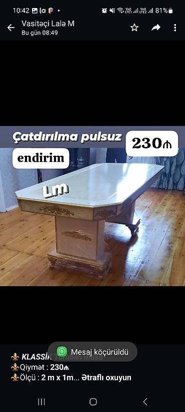 ⚜️ *_KLASSİK Tumbalı masa_* ⚜️Qiymət : *230₼* ⚜️Ölçü : *2 m x 1m*