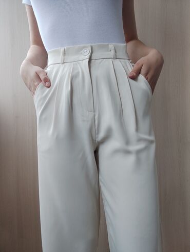 белый костюм женский: Повседневные брюки, Китай, Высокая талия, Лето, M (EU 38), L (EU 40)