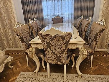 Mebel: Qonaq otağı üçün, İşlənmiş, Açılmayan, Dördbucaq masa, 8 stul — 3