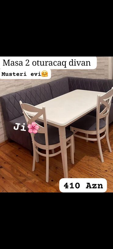 Masa və oturacaq dəstləri: Qonaq otağı üçün, Açılmayan, Dördbucaq masa, 4 stul — 7