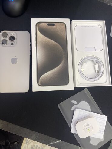 iphone 15 pro max купить в бишкеке: IPhone 15 Pro Max, Б/у, 256 ГБ, Natural Titanium, Кабель, Коробка, 91 %