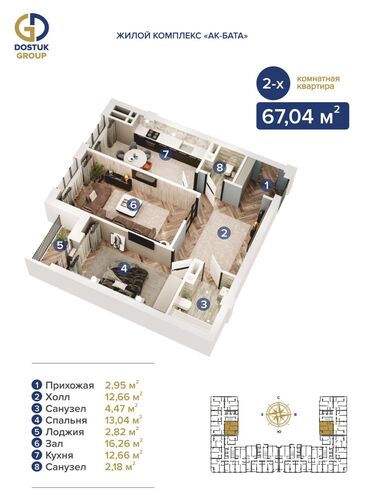 дом ак орго срочно: 2 комнаты, 67 м², Индивидуалка, 5 этаж, ПСО (под самоотделку)
