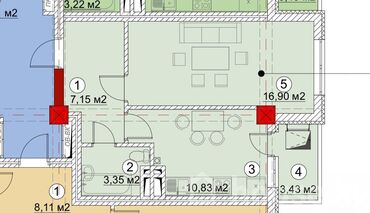 комната васток 5: 1 комната, 42 м², Элитка, 2 этаж, ПСО (под самоотделку)