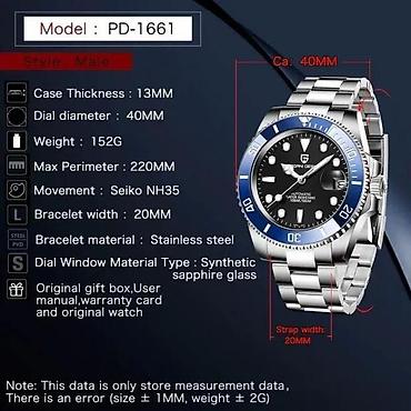 Ručni satovi: PAGANI DESIGN PD-1661 - Plavo/Crni- Rolex Submariner Homage Potpuno — 6