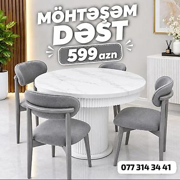 eyvan ucun stol stul: Yemək otağı üçün “Möhtəşəm Dəst” – dairəvi masa + 4 ədəd stul — 2