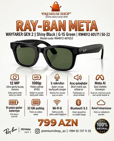 Ray-Ban Meta Wayfarer (Gen 2) Shiny Black / G-15 Green lalafo.az -da Ray-Ban Meta Wayfarer (Gen 2) Shiny Black / G-15 Green