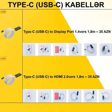 Masaüstü kompüterlər və iş stansiyaları: Type-C Kabellər ⭐Type-C (USB-C) to Display Port 1.4vers 1,8m – 35 AZN