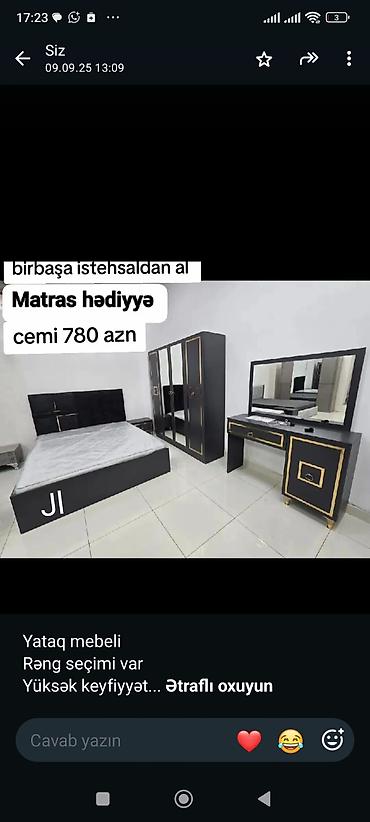 masa makeup: Yataq otağı mebel dəsti - Komplekt: 2 nəfərlik çarpayı, 4 qapılı şkaf — 1