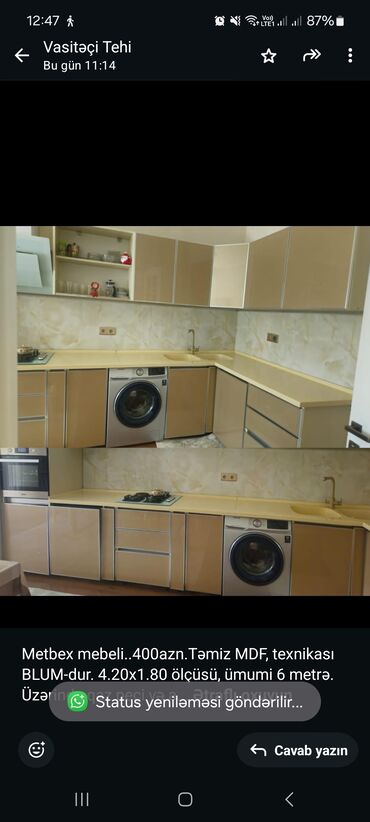 mətbəx üçün şkaf: Metbex mebeli. 400azn.Təmiz MDF, texnikası BLUM-dur. 4.20x1.80 ölçüsü