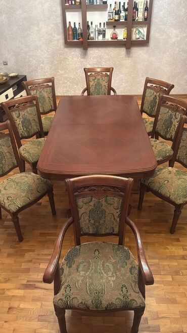 стулья барные: Qonaq otağı üçün, İşlənmiş, Açılan, Kvadrat masa, 8 stul