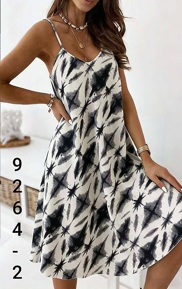 Haljine: Letnja haljina na tanke bretele - Kroj: lepršava A-linija, midi — 2