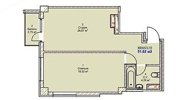 медерова матросова: 2 комнаты, 52 м², Индивидуалка, 6 этаж, ПСО (под самоотделку) — 1