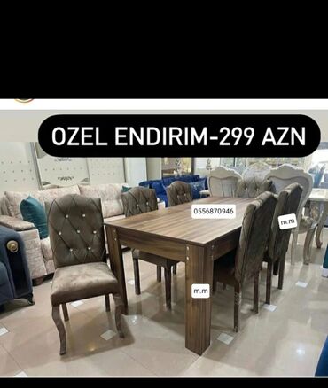 Masa və oturacaq dəstləri: Qonaq otağı üçün, Yeni, Açılmayan, Dördbucaq masa, 6 stul — 23