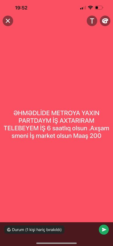 mən axtarıram: İş axtariram partdayim ehmedli̇de