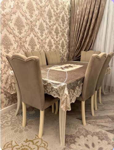 madeyra mebel stol stul: Qonaq otağı üçün, İşlənmiş, Açılan, Kvadrat masa, 6 stul, Türkiyə