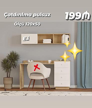 kitab refi mebel: İş masası və asma rəf dəsti - Ölçü: 120x50 - Masa: sağ tərəfdə 4 — 1