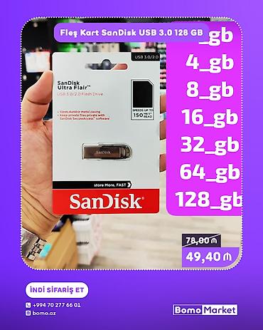 Flash kart Sandisk, 128 GB, USB 3.0, Yeni