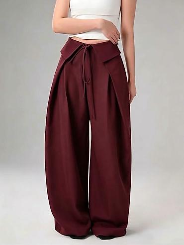 Ženske široke pantalone sa visokim strukom i vezivanjem Pantalone