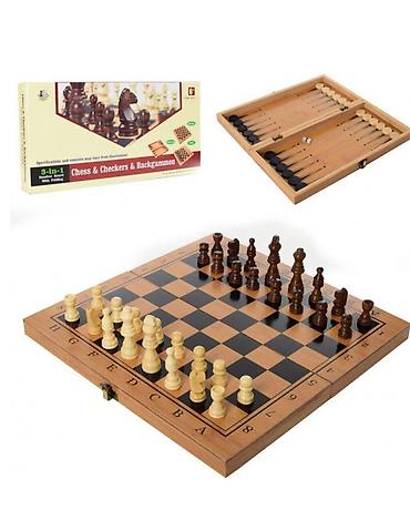 Нарды: №: 14017 Məhsulun adı: Şahmat + dama + nərd (3-ü 1-də), taxta, 36x36 — 1