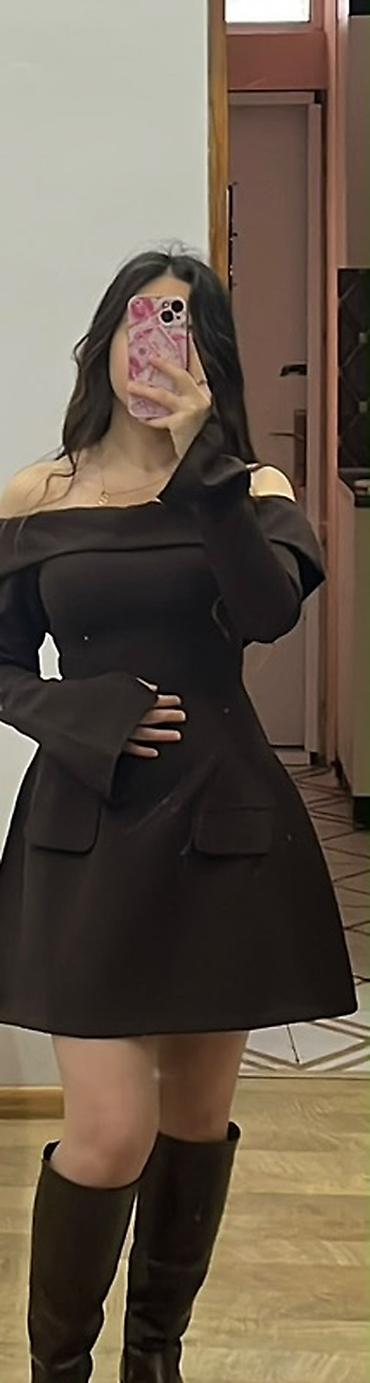 qalın don: Qəhvəyi of-shoulder qısa don - Stil: çiyinlər açıq (off-shoulder) — 1