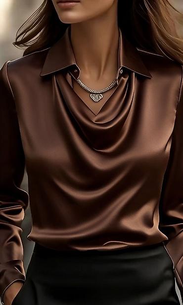 Košulje: 💫Elegantna satenska košulja sa drapiranim (vodopad) izrezom - — 2