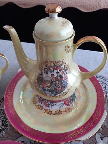 çay servisi: Çay dəsti, rəng - Çəhrayı, Farfor, 6 nəfərlik, Almaniya — 1