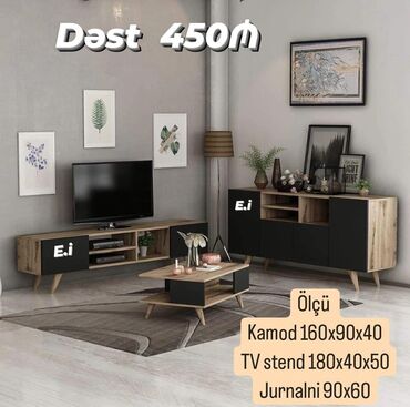 журнальный столик в гостиную: Qonaq otağı mebel dəsti Tərkib: - TV stend: 180×40×50 sm - Kamod