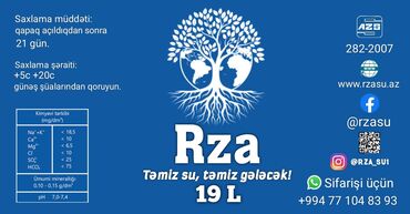 Чай, кофе, напитки: Rza – 19 L içməli su Xüsusiyyətlər: - Şüarı: “Təmiz su, təmiz