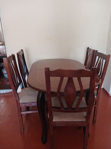 taxta stul stol: Qonaq otağı üçün, İşlənmiş, Açılan, Oval masa, 6 stul, Azərbaycan