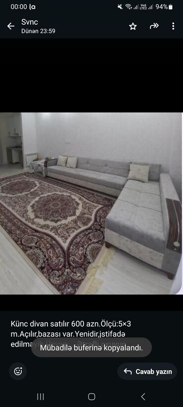 Mətbəx mebeli: Künc divan