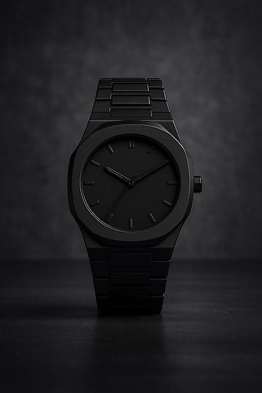 Наручные часы: Minimalist qara qol saatı - Tam qara monoxrom dizayn: mat qara — 1