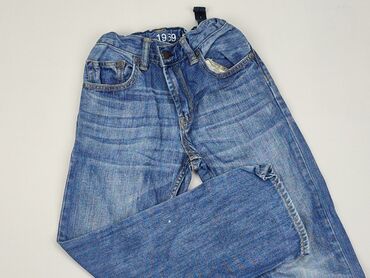 jeansy z przetarciami wysoki stan: Spodnie jeansowe, 9 lat, 128/134, stan - Dobry