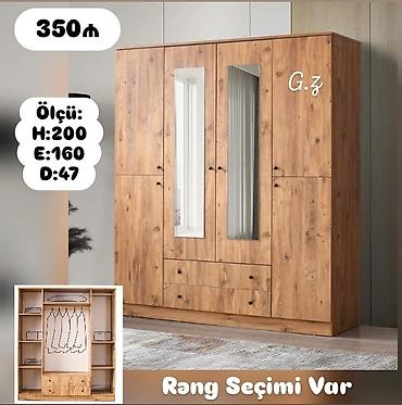 wkaf: Yeni, 4 qapılı, Güzgülü, Taxta, Açılan, Düz dolab — 1