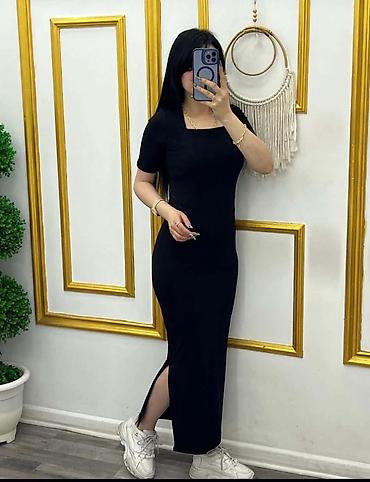 sade don: Qadın geyimi – qara rəngli uzun trikotaj don - Model: dar kəsimli — 1