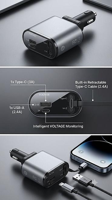 iphone cable: Автомобильное зарядное устройство с интеллектуальным мониторингом — 1