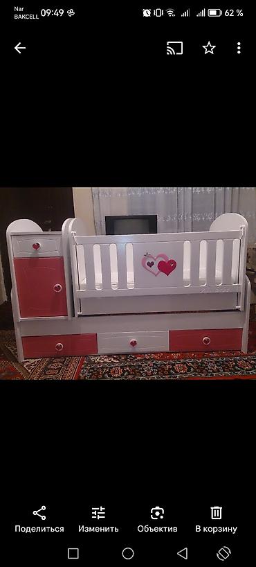 Beşiklər: Uşaq beşiyi – ağ/çəhrayı dizayn - Material: MDF/laminat — 1