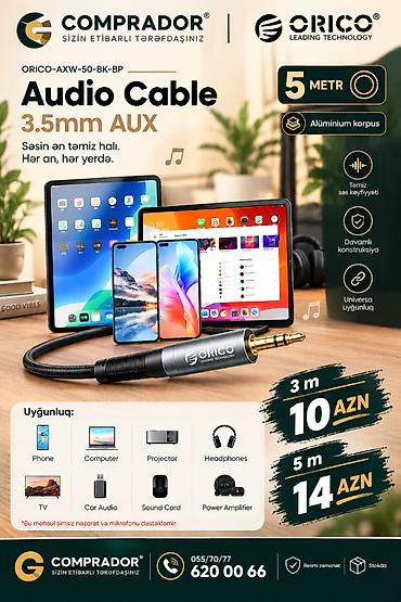 masin dinamiki: 🔌 Orico-AXW-50-BK-BP (5 metr) audio kabeli smartfonlar, kompüterlər — 1