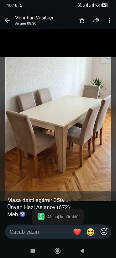 ütü masası qiyməti: Masa dəsti açılmır 350₼.
Ünvan Həzi Aslanov (672)
Meh Ⓜ️ — 1