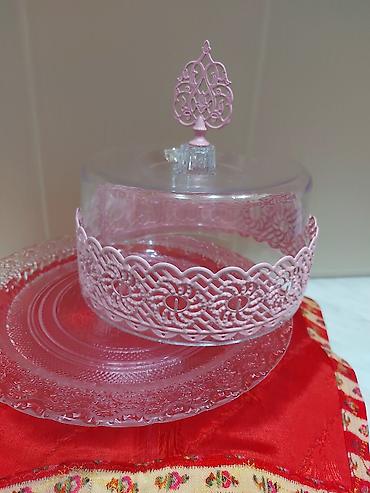 Tort və şiriniyyat qabı, rəng - Çəhrayı, Şüşə, Türkiyə
