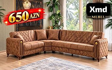 Künc Divan – Xmd Mebel - Rəng: isti qəhvəyi - Material: yumşaq
