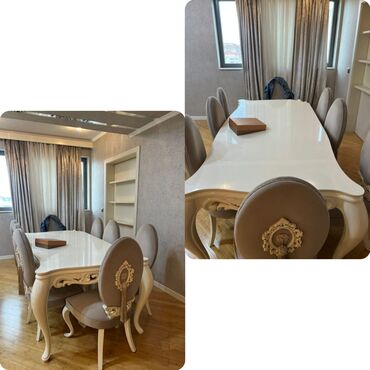 Sifarişlə masa və oturacaq dəstləri: Qonaq otağı üçün, İşlənmiş, Kvadrat masa, 6 stul