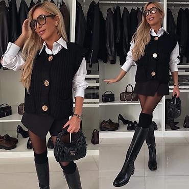 Prsluci: 🔥Pleteni ženski prsluk sa kratkim rukavima i velikim dugmadima 1700 — 9