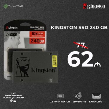 notebook ehtiyat hisseleri: Накопитель SSD Kingston, 240 ГБ, 2.5", Новый