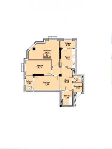 Продажа квартир: 3 комнаты, 104 м², Элитка, 9 этаж, ПСО (под самоотделку)