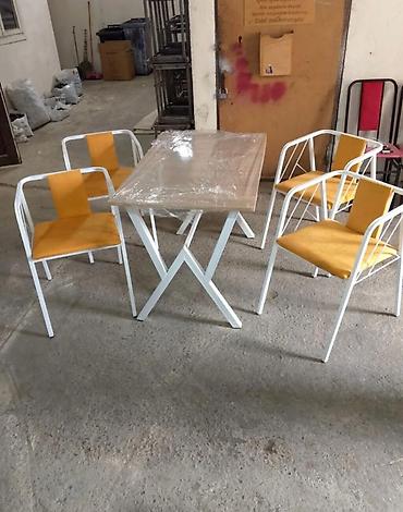 kafe stul: Metal karkaslı masa-stul dəsti - Dəst: 1 ədəd masa + 4 ədəd stul - — 1