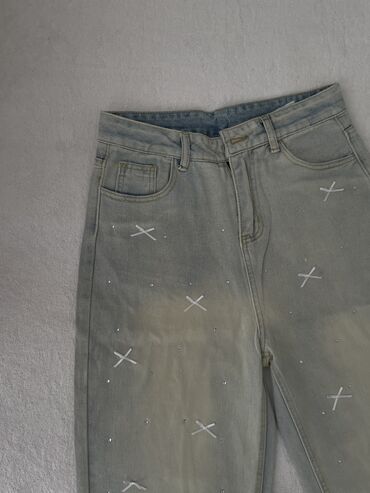 узкие джинсы для мужчин: Мом, Китай, Высокая талия, На маленький рост, Со стразами