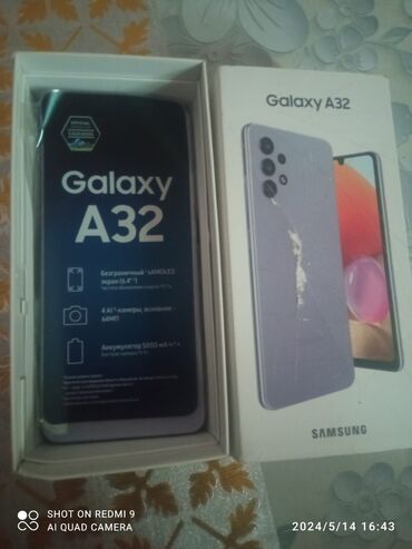 telefonların satisi: Samsung Galaxy A32, 64 GB, rəng - Bənövşəyi, Barmaq izi, İki sim kartlı, Face ID